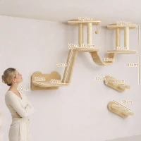 PawHut Katzentreppen-Set, Wand- und Deckenmontage, für Katzen bis 5 kg, Beige(m-3)