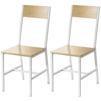 HOMCOM Conjunto de 2 Cadeiras de Jantar Cadeiras de Cozinha Modernas com Encosto Inclinado Estrutura Metálica 36x47x88,3 cm Madeira e Branco(m-11)