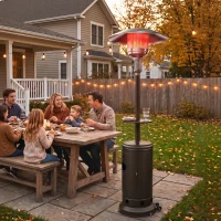 Outsunny Gas Patio Heater with Table Tray, 13 kW Portable Propane Outdoor Heater with Piezo Ignition, Tip-over Protection, Brown(m-14)