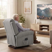 HOMCOM Fotoliu Power-Lift relax cu masaj prin vibrații și funcție de încălzire, fotoliu cu ridicare, port USB, buzunare laterale și telecomandă, Gri deschis(m-4)