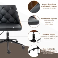 Vinsetto Cadeira de Escritório Operativa Estofada em Couro PU com Altura Ajustável Função Basculante 54x54,5x76-86cm Preto e Nogueira(m-7)
