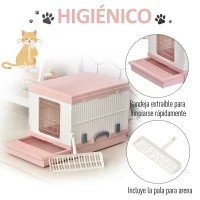PawHut Caja de Arena para Gatos Plegable Arenero Portátil Aseo Quita Mal Olor con Manija Puerta Orificio de Ventilación Bandeja Material ABS 54x43x42 cm Blanco y Rosa(m-4)
