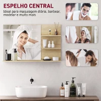 Kleankin Espelho de Parede para Casa de Banho com 2 Prateleiras Laterais e Prateleira Inferior 75x10x48 cm Madeira Natural(m-5)