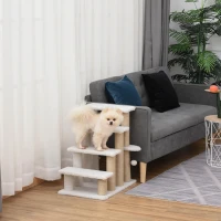 PawHut Escada para Gatos de 4 Níveis Coberta de Pelúcia Suave Poste de Juta Bola Pendurada Arranhador para Gatos 60x40x64 cm Branco(m-10)