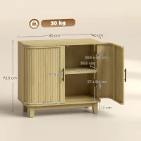 HOMCOM 80cm Sideboard Buffet Cabinet, Storage Cabinet with 2 Curved Doors, Adjustable Shelf and Legs for Dining Room, Oak(m-3)