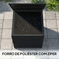 Outsunny Baú de Armazenamento Exterior de Ratã de 253L com Vara Hidráulica Forro com Fecho e Estrutura de Aço Preto(m-5)