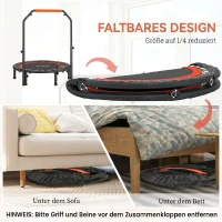 SPORTNOW Mini-Trampolin, mit höhenverstellbarem Haltegriff, LCD-Monitor, Stahl, schwarz+rot, Ø102 x 99-123cm(m-5)