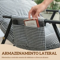 HOMCOM Poltrona Baloiço com Encosto e Apoia-Pés Ajustáveis 105° Estofada em Linho com Bolso Lateral e Estrutura de Metal Preto e Branco(m-7)