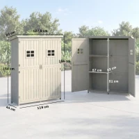 Outsunny Gartenschrank Holz Geräteschuppen Gerätehaus Geräteschrank Pultdach Garten Grau 127,5x50x164cm(m-3)