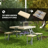 Outsunny Campingtisch, faltbar, 4 Sitzplätze, Schirmloch, Holztischplatte, Aluminiumrahmen, 85,5x72,5x67cm(m-4)