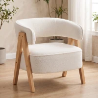 HOMCOM Poltrona de Sala de Estar Estofada em Borreguito Poltrona de Leitura  Moderna com Encosto Curvo 70x64x71 cm Branco(m-10)