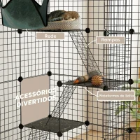 PawHut Gaiola Grande para Gatos de Interior com 49 Painéis, 4 Níveis, 5 Portas, 3 Plataformas, Rampas e Rede, DIY, 105x70x140 cm, Preto(m-7)