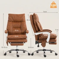 HOMCOM Cadeira de Escritório com Suporte Lombar Inflável Estofada em PU e Encosto Reclinável 65x76x113-121 cm Marrom(m-3)