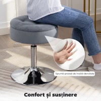 HOMCOM Scaun de Bar cu Înălțime Reglabilă și Compartiment Ascuns, Șezut Rotativ tapițat Fără Spătar, Gri(m-4)
