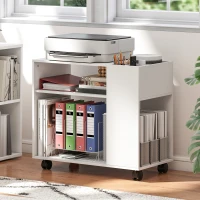HOMCOM Mesa de Apoio com Rodas Compartimentos Superiores e Prateleiras Abertas 70x36x60 cm Branco(m-10)
