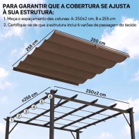 Outsunny Cobertura para Pérgola 2,5x2,55cm Teto de Substituição Retrátil para Pérgola com 10 Orifícios de Drenagem Café(m-4)