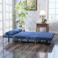 HOMCOM Sofá-Cama de 2 Lugares Estofado Tipo Linho com Encosto Ajustável em 5 Posições e 2 Almofadas 120x75x85 cm Azul Escuro(m-8)