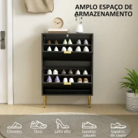 HOMCOM Sapateira Estreita com 2 Portas Caneladas e Prateleiras Ajustáveis para 12 Pares de Sapatos, 60x24x91,5 cm, Preto(m-5)