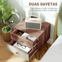 HOMCOM Mesa de Cabeceira com 2 Gavetas Pés de Aço Estilo Boémio Mesa de Cabeceira para Quarto Sala de Estar 45x39x55,5 cm Marrom(m-5)
