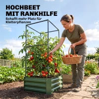 Outsunny Hochbeet mit Rankgitter Pflankasten mit Rankhilfe, offener Boden, wetterbeständig, 61 cm x 61 cm x 140 cm, Grün(m-4)