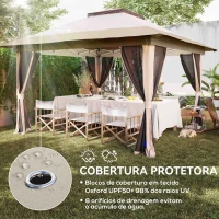 Outsunny Tenda Dobrável 3,6x3,6 m com Laterais de Rede UPF50+ Altura Ajustável Bolsa com Rodas e Sacos de Areia Bege(m-6)
