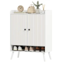 HOMCOM Sapateira de 2 Portas em Ripas Sapateira para Entrada com Prateleiras Ajustáveis Compartimento Aberto para 15 Pares de Sapatos 75x35x97 cm Branco(m-12)