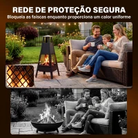 Outsunny Braseiro de Exterior com Chaminé Cónica 41x40,5x97 cm em Aço Carbono com Malha de Proteção para Pátio e Terraço Preto(m-5)