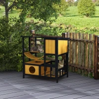 PawHut Katzenhaus Katzenhütte Katzenhöhle, wetterbeständig, 1 Rampe, 1 Plattform,  84,5 x 60 x 88 cm, Grün + Natur(m-10)