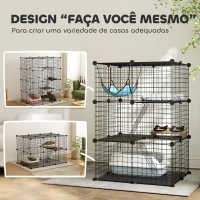 PawHut Gaiola Interior para Gatos de 3 Níveis em Aço com 3 Portas, 2 Escadas e Rede, 70x70x105 cm, Preto(m-4)