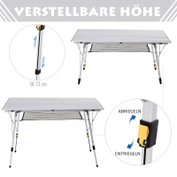 Outsunny Picknick Klapptisch, Falttisch, Höhenverstellbarer Campingtisch, Inkl. Tragetasche, Aluminium, Silber, 120 x 69 x 59-78 cm(m-4)