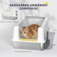 PawHut Litiere impermeabilă pentru pisici cu pereți înalțați, tavă și lopățică, din ABS, 71x50,8x35,5 cm, albă(m-5)
