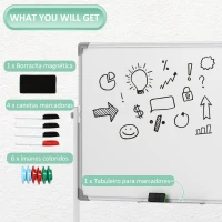 HOMCOM Quadro Magnético de Dupla Face 120x90 cm Quadro Branco Giratório com Suporte Ímanes Marcadores e Apagador Branco(m-7)