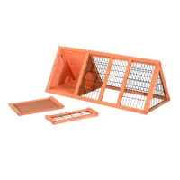 PawHut Kleintierstall 3-eckig Kleintierkäfig, Kleintiergehege mit Tür, Kleintierhaus, Meerschweinchenstall, Auslauf aus Tannenholz, Orange 118 x 50 x 45 cm(m-7)