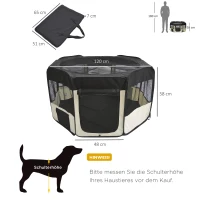 PawHut Welpenauslauf faltbar Netzabdeckung Hundelaufstall atmungsaktives Netz Ø120 x 58H cm Schwarz+Cremeweiß(m-3)