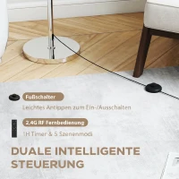 HOMCOM Stehlampe mit Fernbedienung, höhenverstellbar, Stoffschirm, Metallständer, anpassbare Helligkeit, Fußschalter, Beige(m-5)