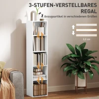 HOMCOM Bücherregal, 5 Fächer, verstellbare Regale, Holz, 30 x 24 x 133,5 cm, Weiß(m-5)