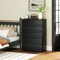 HOMCOM Cómoda 5 Gavetas Cômoda para Quarto Móvel de Arrumação Estilo Moderno 77x40x111,5 cm Preto Veteado(m-10)