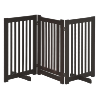PawHut Absperrgitter Hund Freistehendes Verstellbares Schutzgitter mit Füßen 155 x 76 cm Holz Hundegitter Klappbar Treppenschutzgitter für Treppen, Türen, Küche, Flur, 3 Paneelen, Dunkelbraun
