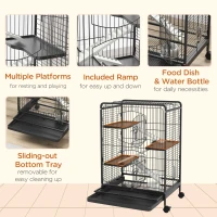 PawHut 4 Levels Removable Small Animal Cage, 95cm - Black(m-6)