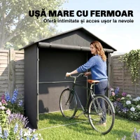 Outsunny Adăpost de Grădină 1.1x2 m cu Ușă Rulabilă, Cort Garaj pentru Biciclete și Motociclete, Gri Închis(m-5)