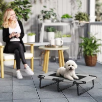 PawHut Erhöhtes Hundebett klappbar Haustierbett, Outdoor Hundeliege mit Netzdesign Hellgrau Oxford 75 x 51 x 18 cm(m-2)