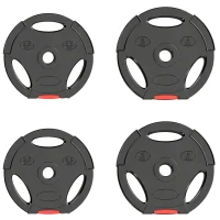 SPORTNOW Set Discuri Greutăți, 4 Bucăți 2x5 kg și 2x2,5 kg, 3 Mânere, Orificiu 2,5 cm, Polipropilenă, Negru(m-10)