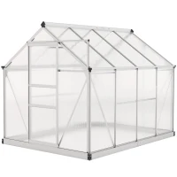 Outsunny Gewächshaus, Treibhaus, mit Dachfenster, Schiebetür, transparent, Polycarbonat+Aluminium, 190 x 252 x 201cm(m-11)