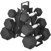 SPORTNOW Set Gantere Hexagonale cu Suport, 2 kg, 5 kg și 8 kg, Negru(m-12)