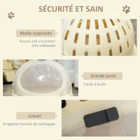PawHut Caisse de transport niche pour chat maison pour chat portable panier lavable coussin amovible beige(m-6)