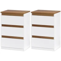 HOMCOM Conjunto de 2 Mesas de Cabeceira com 3 Gavetas Mesas de Cabeceira para Dormitório Estreitas 40x30x59,5 cm Branco(m-11)