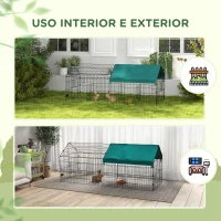 PawHut Gaiola para Animais Pequenos Gaiola para Roedores de Aço com Porta e Toldo para Coelhos Chinchilas Galinhas 185x75x75 cm Verde(m-5)