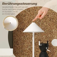HOMCOM LED-Tischlampe mit USB-Kabel, Touchschalter, Metall, wiederaufladbar, Weiß(m-5)