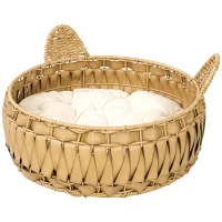 PawHut Katzenbett Rattan Katzenhöhle mit abnehmbares Kissen, Katzenkorb für Katzen bis 10 kg, 50 x 50 x 25 cm, Hellbraun(m-11)