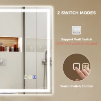 HOMCOM Miroir salle de bain LED bluetooth 90 x 70 cm interrupteur tactile lumière réglable 3 couleurs anti-buée mémoire argent(m-9)